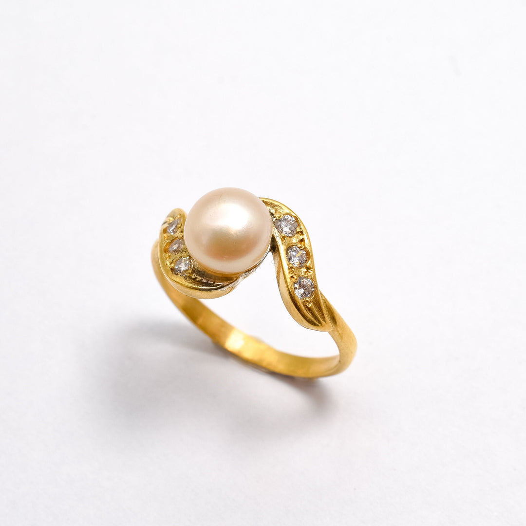 ADRIANA | Gold Vintage Pearl Ring - Natural Pearl Ring - Gold Antique Ring