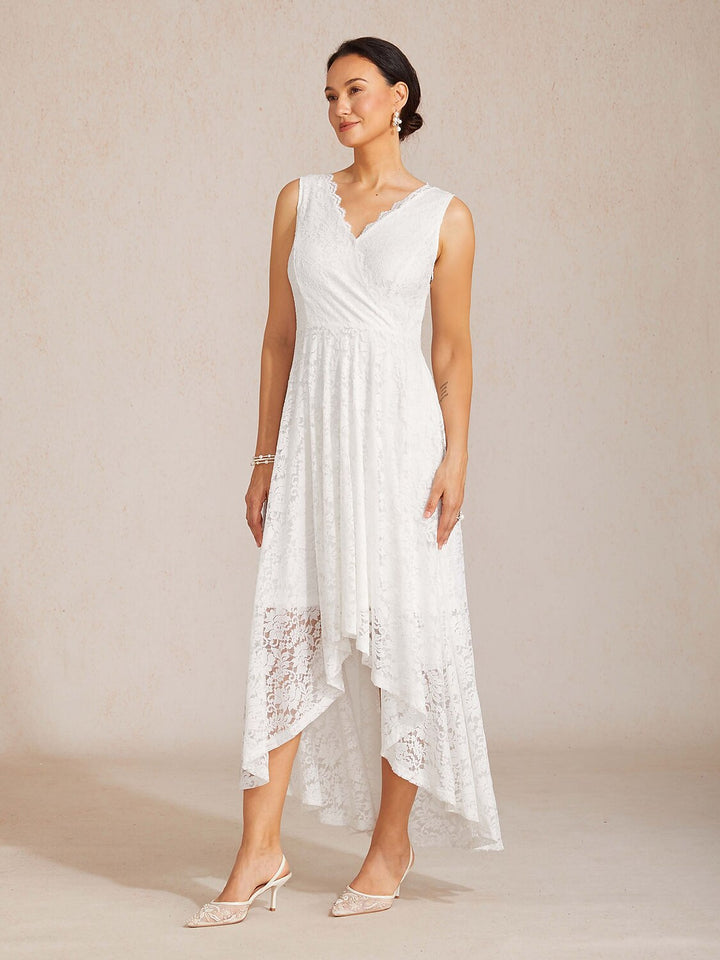 GLORIA | Scalloped V Neck Lace Evening Dress with Matching Shawl
