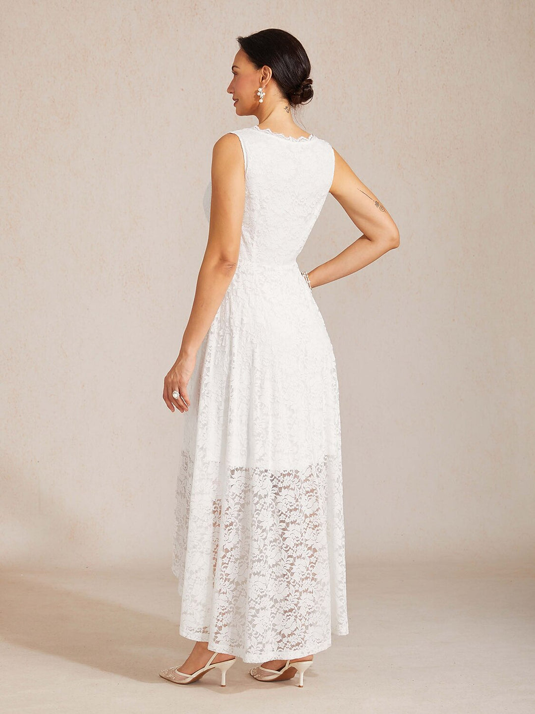GLORIA | Scalloped V Neck Lace Evening Dress with Matching Shawl