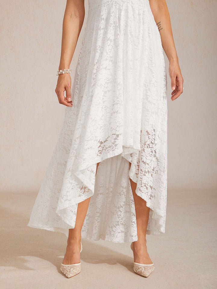 GLORIA | Scalloped V Neck Lace Evening Dress with Matching Shawl