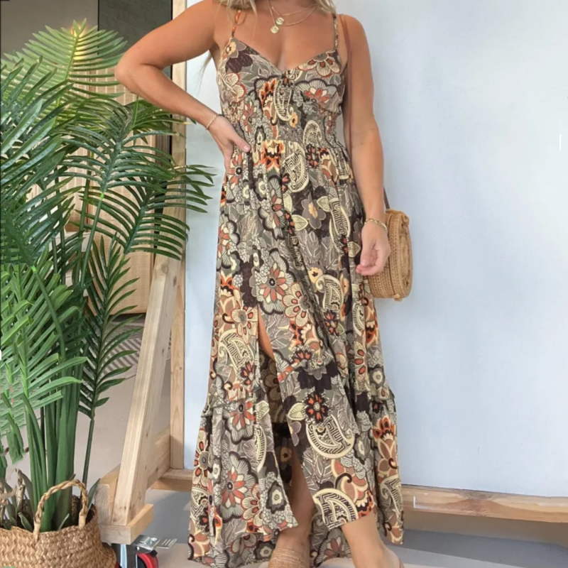 RENI | Women’s Sexy Spaghetti Strap Floral Print Long Dress