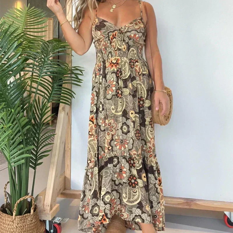 RENI | Women’s Sexy Spaghetti Strap Floral Print Long Dress