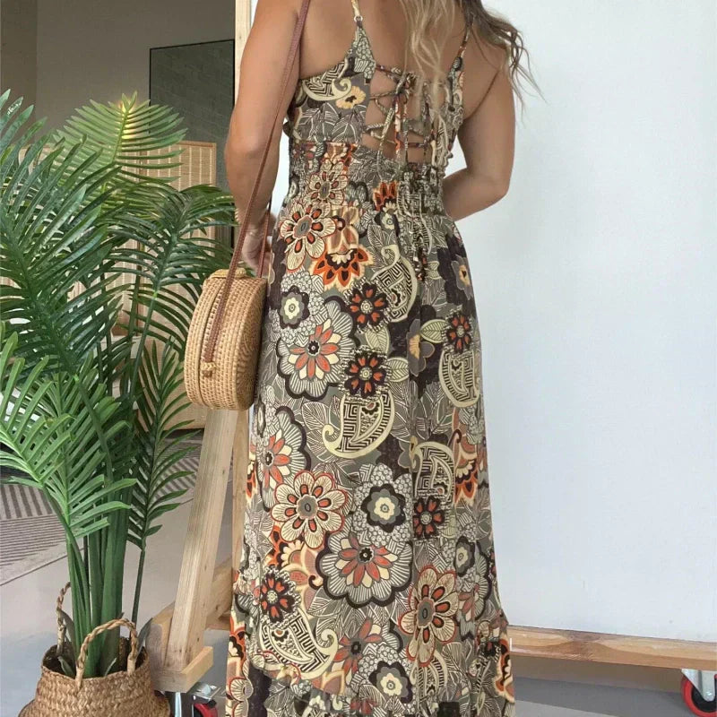 RENI | Women’s Sexy Spaghetti Strap Floral Print Long Dress