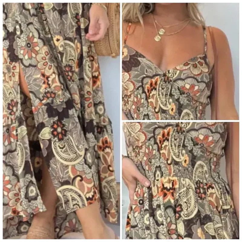 RENI | Women’s Sexy Spaghetti Strap Floral Print Long Dress