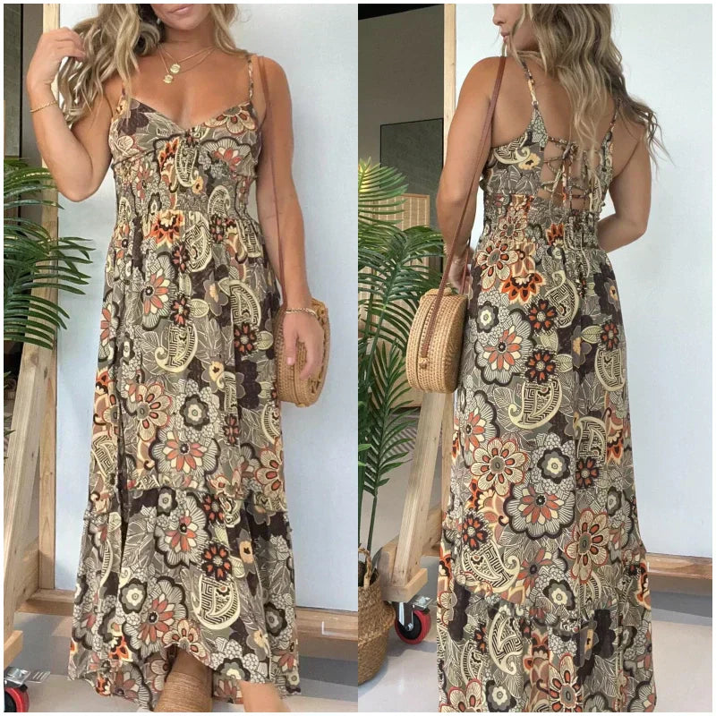 RENI | Women’s Sexy Spaghetti Strap Floral Print Long Dress