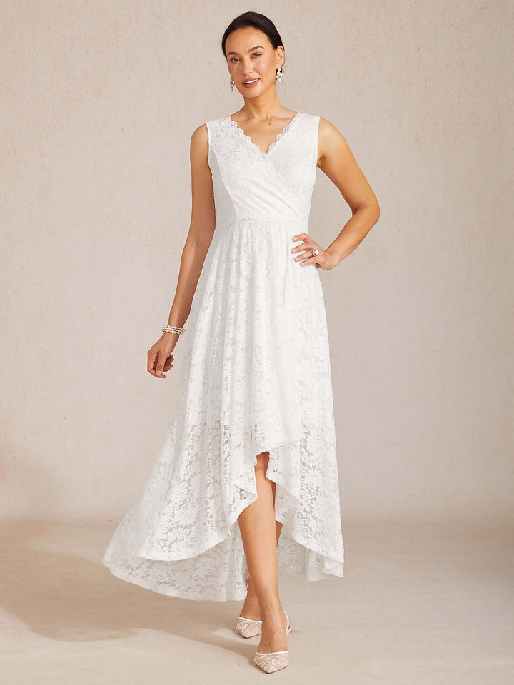 GLORIA | Scalloped V Neck Lace Evening Dress with Matching Shawl