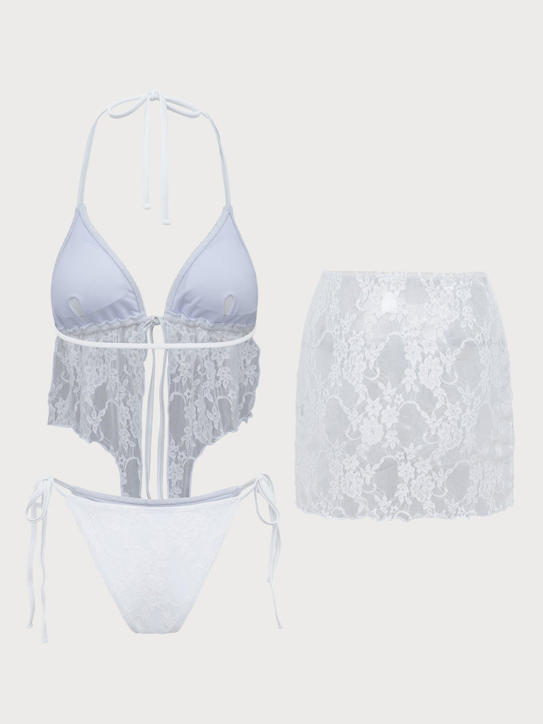 SHEILA | White Lace Three-Piece Tankini Set